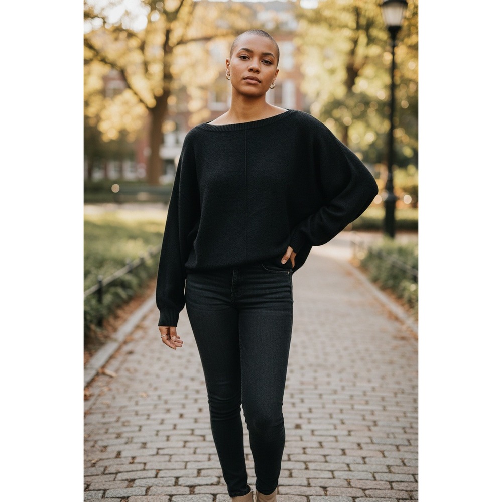 Gaberly Womens Boat Neck Batwing Sleeve Knit‎ Sweater Black XL